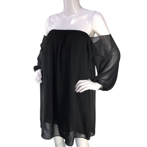 T Bags Los Angeles Womens Size S Dress Chiffon Off The Shoulder Black USA Made - Picture 1 of 15